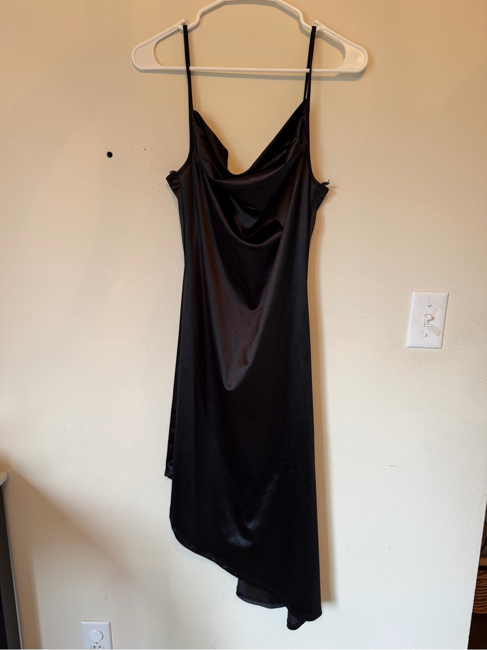 Sleek Black Satin Slip Dress with Cowl Neck